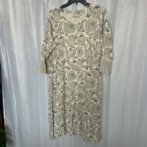 Utsa Toile Floral Print Button Front Midi-Dress with Lace and ToileTrim